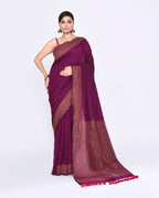 Piyari Fashion Women's Magenta Embellished Sequined Cotton Saree | Grocsy
