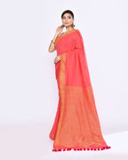 Piyari Fashion Women's Tomato Red Embellished Sequined Cotton Saree | Grocsy