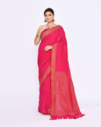 Piyari Fashion Women's Rani Pink Embellished Sequined Cotton Saree | Grocsy