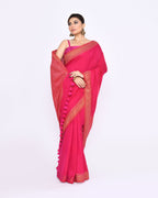 Piyari Fashion Women's Rani Pink Embellished Sequined Cotton Saree | Grocsy