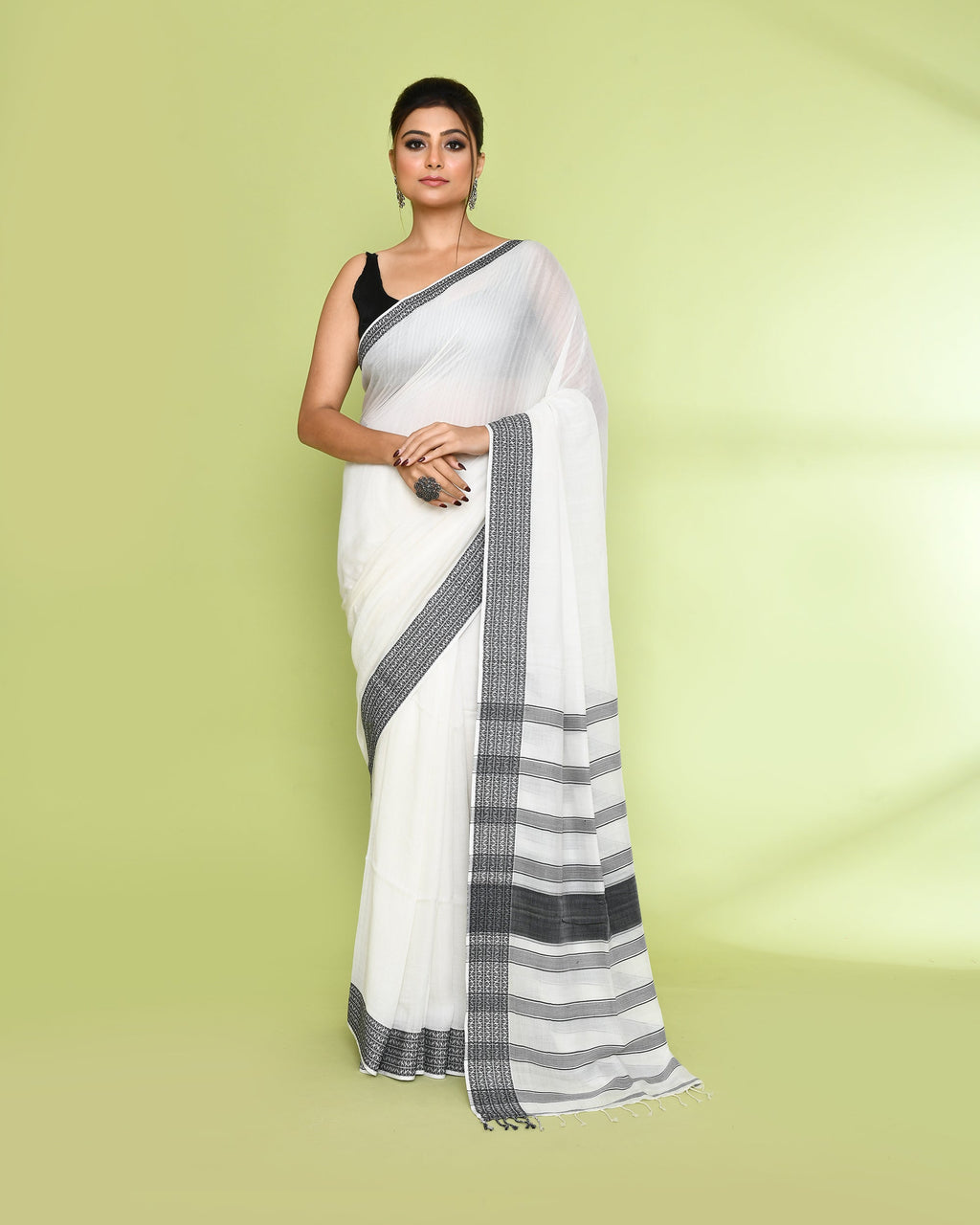 Piyari Fashion Women's White Embellished Cotton Saree | Grocsy