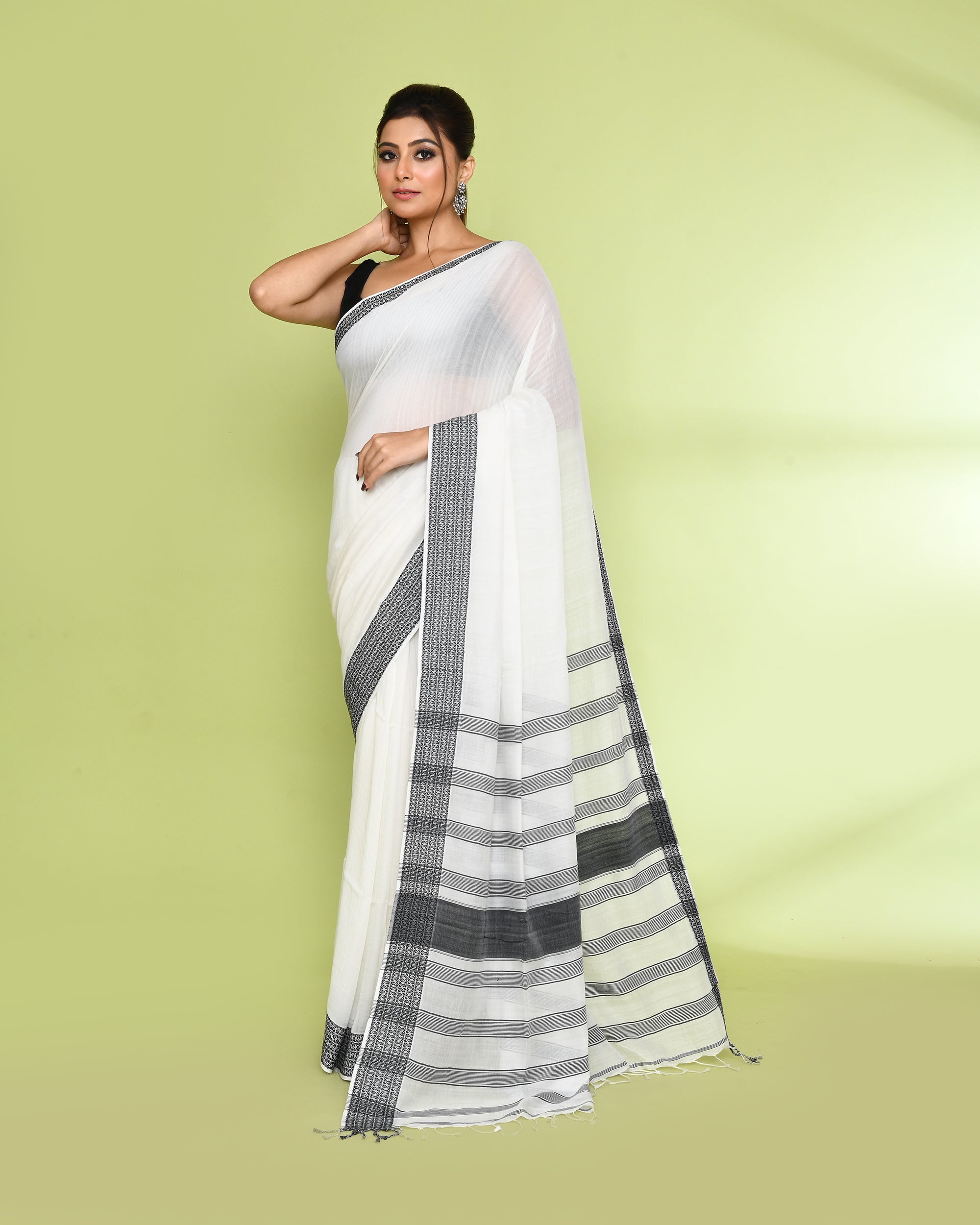 Piyari Fashion Women's White Embellished Cotton Saree | Grocsy