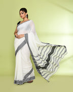 Piyari Fashion Women's White Embellished Cotton Saree | Grocsy