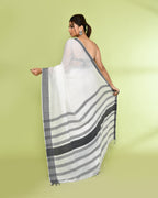 Piyari Fashion Women's White Embellished Cotton Saree | Grocsy