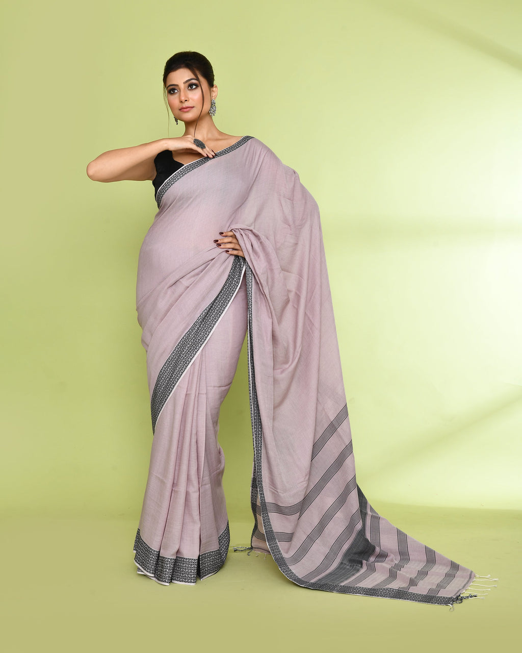 Piyari Fashion Women's Alabaster Embellished Sequined Cotton Saree | Grocsy