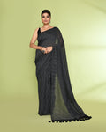 Piyari Fashion Women's Black Embellished Checked Cotton Saree | Grocsy