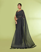 Piyari Fashion Women's Black Embellished Checked Cotton Saree | Grocsy