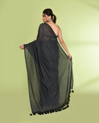 Piyari Fashion Women's Black Embellished Checked Cotton Saree | Grocsy