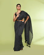 Piyari Fashion Women's Black Embellished Checked Cotton Saree | Grocsy