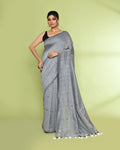 Piyari Fashion Women's Silver Grey Embellished Sequined Cotton Saree | Grocsy