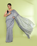 Piyari Fashion Women's Silver Grey Embellished Sequined Cotton Saree | Grocsy