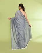 Piyari Fashion Women's Silver Grey Embellished Sequined Cotton Saree | Grocsy