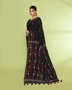 Piyari Fashion Women's Black Embellished Jamdani Cotton Saree | Grocsy