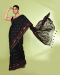 Piyari Fashion Women's Black Embellished Jamdani Cotton Saree | Grocsy