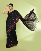 Piyari Fashion Women's Black Embellished Jamdani Cotton Saree | Grocsy