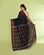 Piyari Fashion Women's Black Embellished Jamdani Cotton Saree | Grocsy