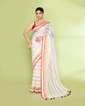 Piyari Fashion Women's White Embellished Checked Cotton Saree | Grocsy