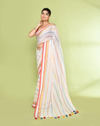 Piyari Fashion Women's White Embellished Checked Cotton Saree | Grocsy