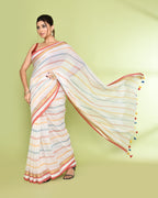 Piyari Fashion Women's White Embellished Checked Cotton Saree | Grocsy