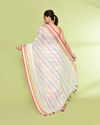 Piyari Fashion Women's White Embellished Checked Cotton Saree | Grocsy