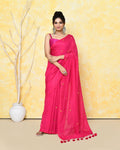 Piyari Fashion Women's Pink Sequin Work Soft Pure Cotton Saree With Blouse Piece | Grocsy