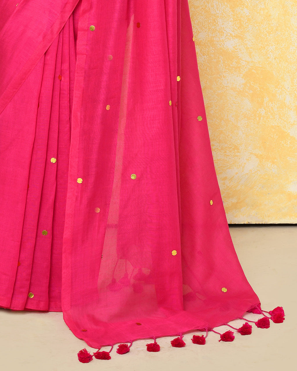 Piyari Fashion Women's Pink Sequin Work Soft Pure Cotton Saree With Blouse Piece | Grocsy