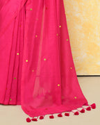 Piyari Fashion Women's Pink Sequin Work Soft Pure Cotton Saree With Blouse Piece | Grocsy