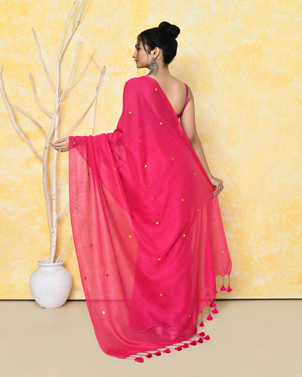 Piyari Fashion Women's Pink Sequin Work Soft Pure Cotton Saree With Blouse Piece | Grocsy