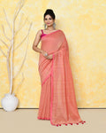 Piyari Fashion Women's Peach Sequin Work Soft Pure Cotton Saree With Blouse Piece | Grocsy