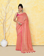 Piyari Fashion Women's Peach Sequin Work Soft Pure Cotton Saree With Blouse Piece | Grocsy