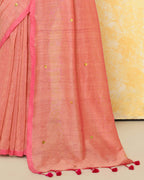 Piyari Fashion Women's Peach Sequin Work Soft Pure Cotton Saree With Blouse Piece | Grocsy