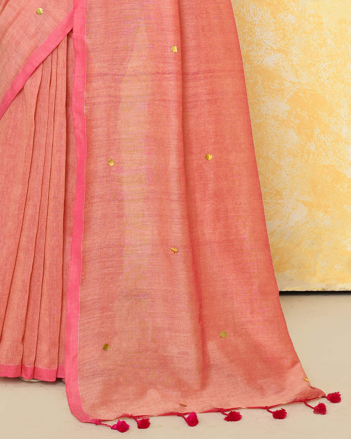 Piyari Fashion Women's Peach Sequin Work Soft Pure Cotton Saree With Blouse Piece | Grocsy