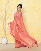 Piyari Fashion Women's Peach Sequin Work Soft Pure Cotton Saree With Blouse Piece | Grocsy