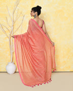 Piyari Fashion Women's Peach Sequin Work Soft Pure Cotton Saree With Blouse Piece | Grocsy