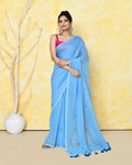 Piyari Fashion Women's Sky Blue Sequin Work Soft Pure Cotton Saree With Blouse Piece | Grocsy
