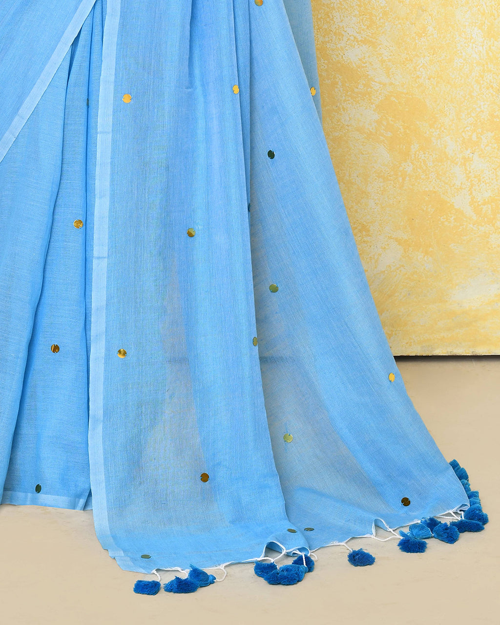 Piyari Fashion Women's Sky Blue Sequin Work Soft Pure Cotton Saree With Blouse Piece | Grocsy