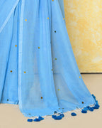 Piyari Fashion Women's Sky Blue Sequin Work Soft Pure Cotton Saree With Blouse Piece | Grocsy