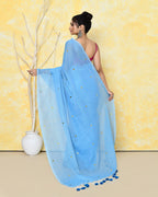 Piyari Fashion Women's Sky Blue Sequin Work Soft Pure Cotton Saree With Blouse Piece | Grocsy