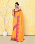 Piyari Fashion Women's Mustard Yellow Hand Work Cotton Saree With Blouse Piece | Grocsy