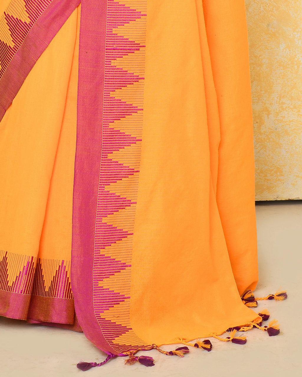 Piyari Fashion Women's Mustard Yellow Hand Work Cotton Saree With Blouse Piece | Grocsy