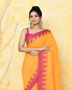 Piyari Fashion Women's Mustard Yellow Hand Work Cotton Saree With Blouse Piece | Grocsy
