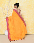 Piyari Fashion Women's Mustard Yellow Hand Work Cotton Saree With Blouse Piece | Grocsy