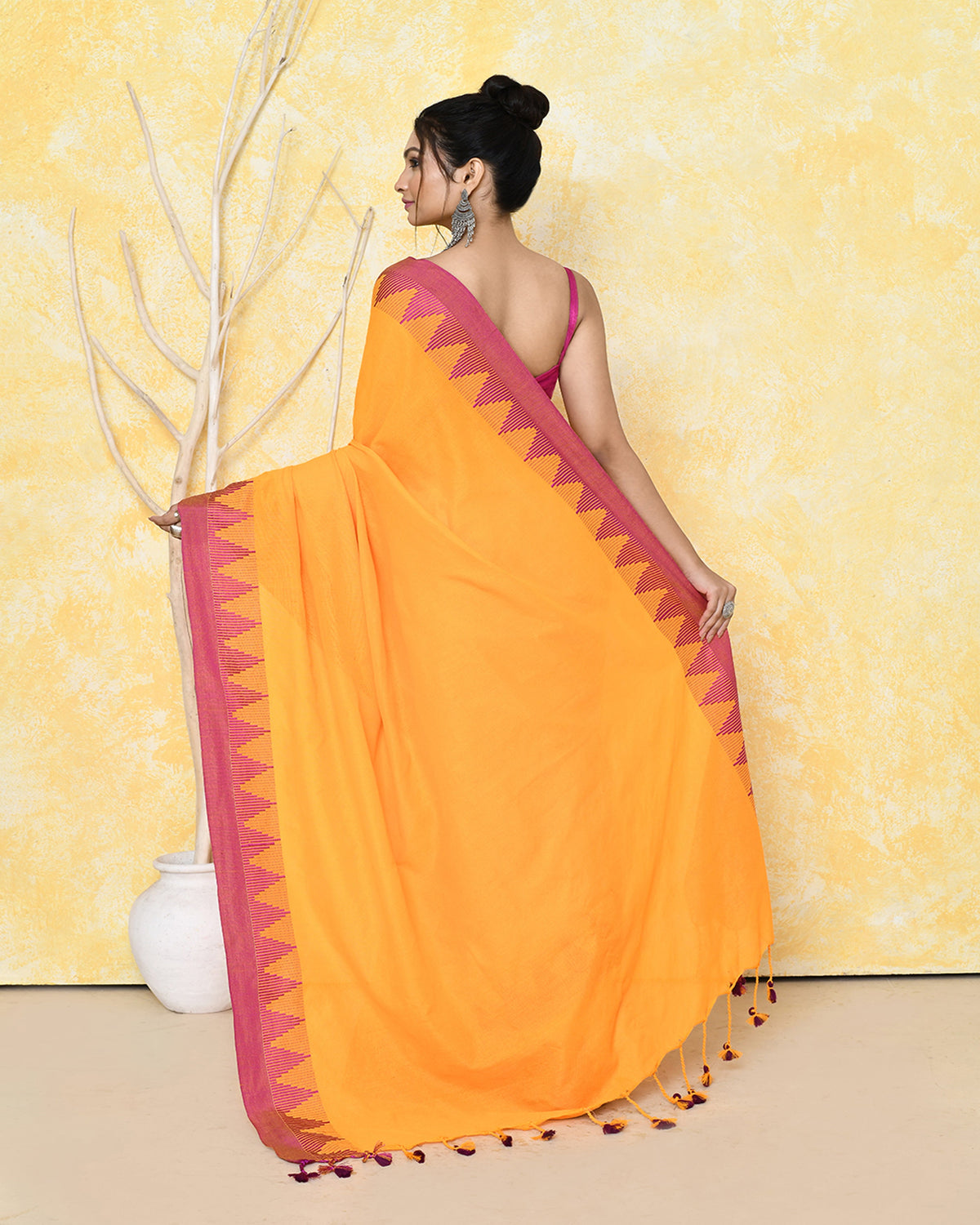 Piyari Fashion Women's Mustard Yellow Hand Work Cotton Saree With Blouse Piece | Grocsy