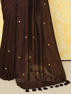 Piyari Fashion Women's Chocolate Brown Sequin Work Soft Pure Cotton Saree With Blouse Piece | Grocsy