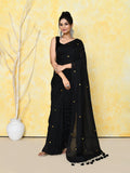 Piyari Fashion Women's Black Sequin Work Soft Pure Cotton Saree With Blouse Piece | Grocsy