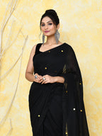 Piyari Fashion Women's Black Sequin Work Soft Pure Cotton Saree With Blouse Piece | Grocsy