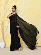 Piyari Fashion Women's Black Sequin Work Soft Pure Cotton Saree With Blouse Piece | Grocsy