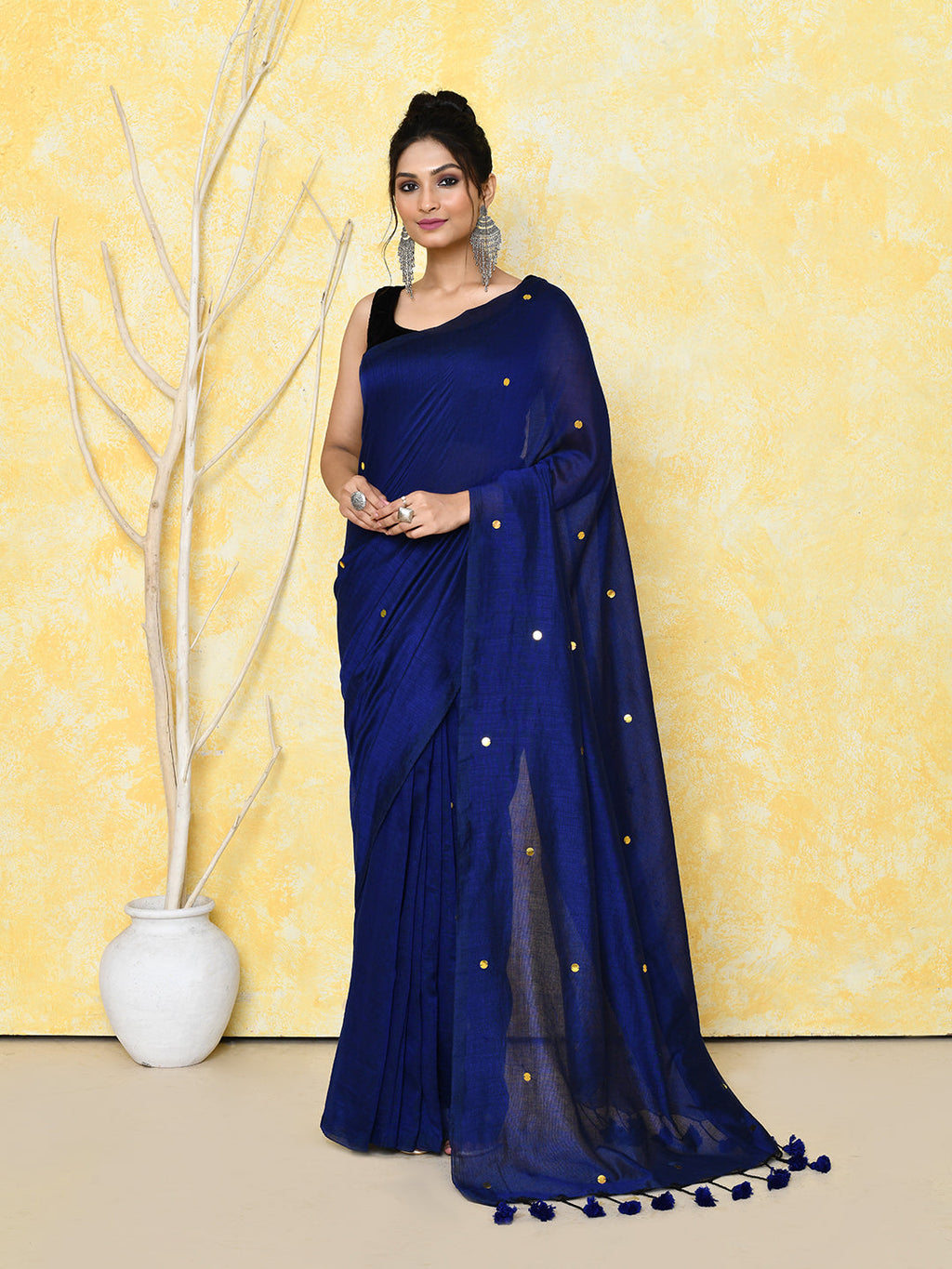 Piyari Fashion Women's Blue Sequin Work Soft Pure Cotton Saree With Blouse Piece | Grocsy