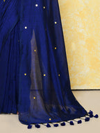 Piyari Fashion Women's Blue Sequin Work Soft Pure Cotton Saree With Blouse Piece | Grocsy