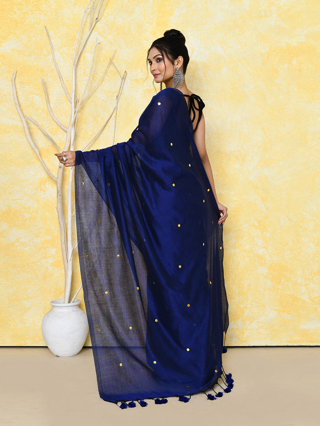 Piyari Fashion Women's Blue Sequin Work Soft Pure Cotton Saree With Blouse Piece | Grocsy